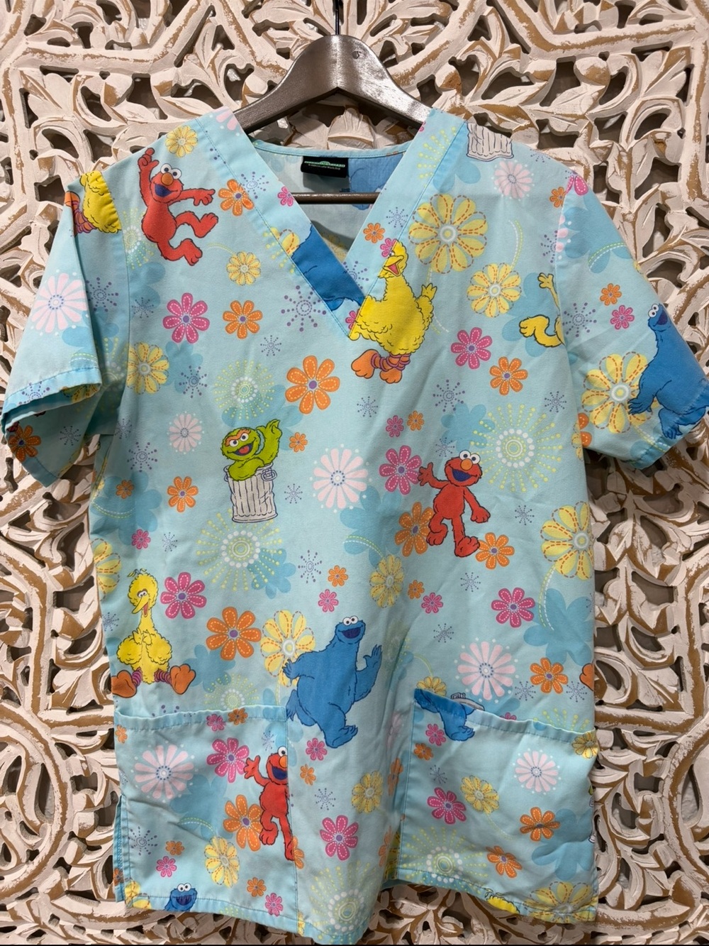 Blue Sesame Street Scrub Top